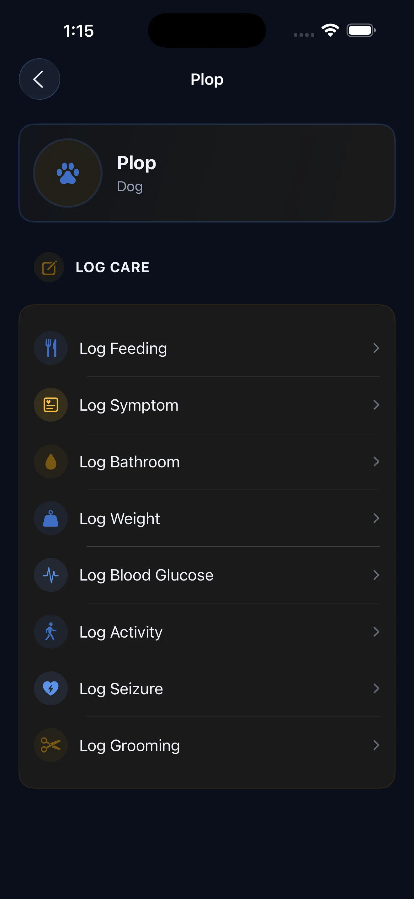 Everkin health data logging screen for glucose and weight entries