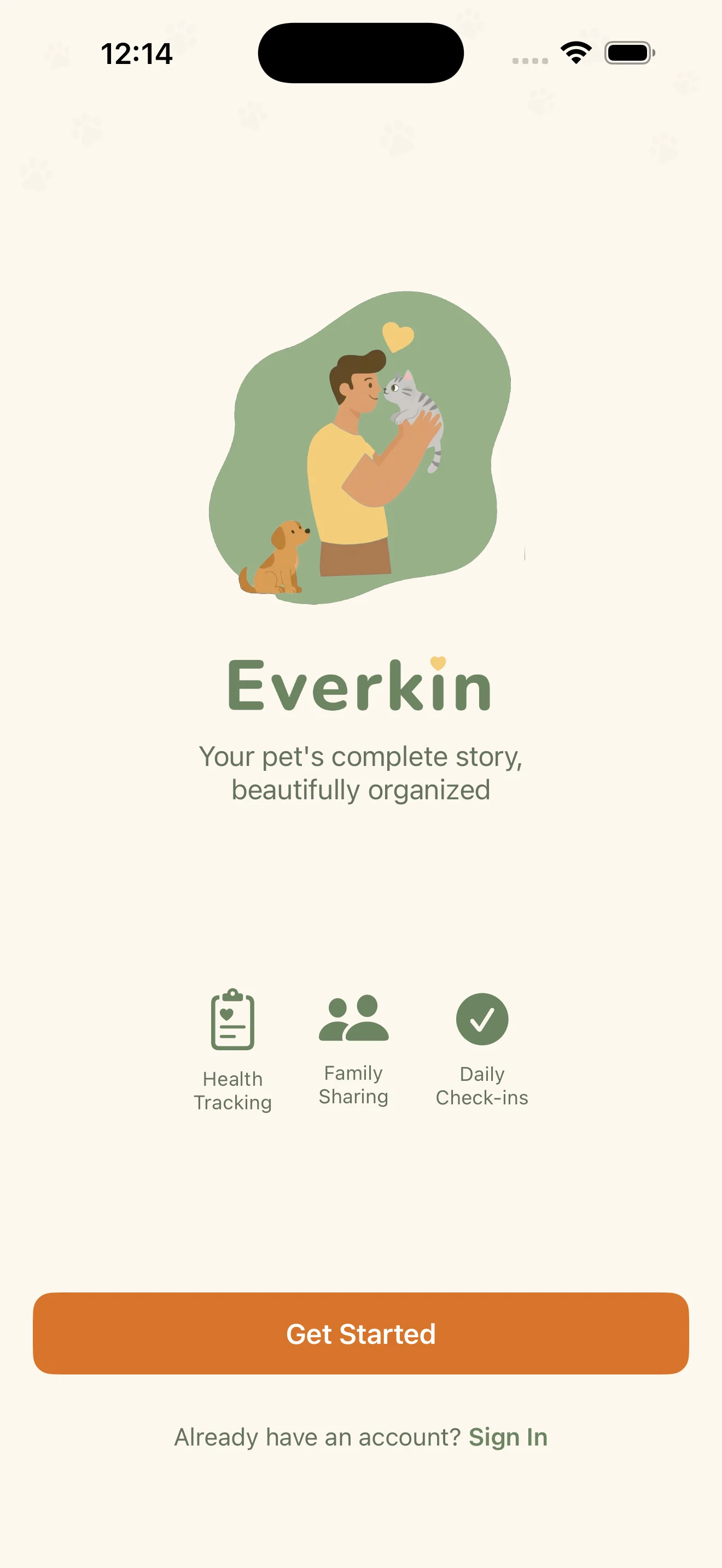 Everkin welcome screen